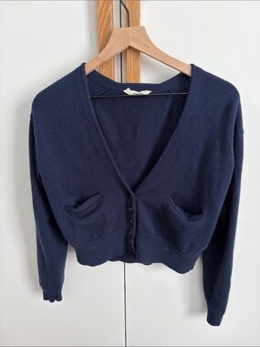 Everlane Navy V-Neck Cropped Button-Front Cardigan